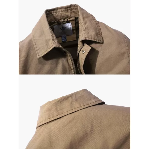 WenVen Mens Lightweight Military Cotton Jacket Casual Spring Lapel Work CoatKhaki