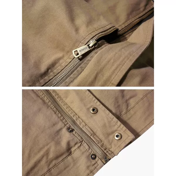 WenVen Mens Lightweight Military Cotton Jacket Casual Spring Lapel Work CoatKhaki