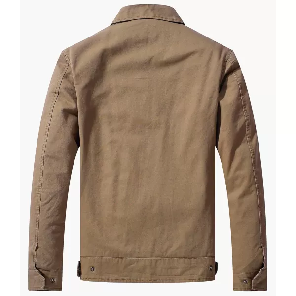 WenVen Mens Lightweight Military Cotton Jacket Casual Spring Lapel Work CoatKhaki