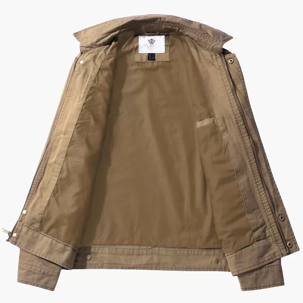 WenVen Mens Lightweight Military Cotton Jacket Casual Spring Lapel Work CoatKhaki