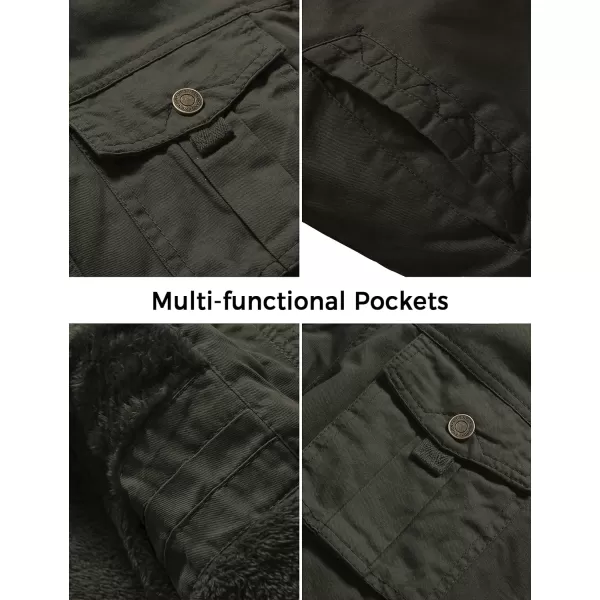WenVen Mens Winter Casual Cotton Coat Thicken Fleece Lined Military JacketArmy Green