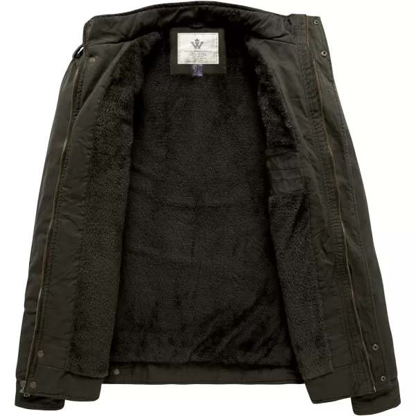 WenVen Mens Winter Casual Cotton Coat Thicken Fleece Lined Military JacketArmy Green