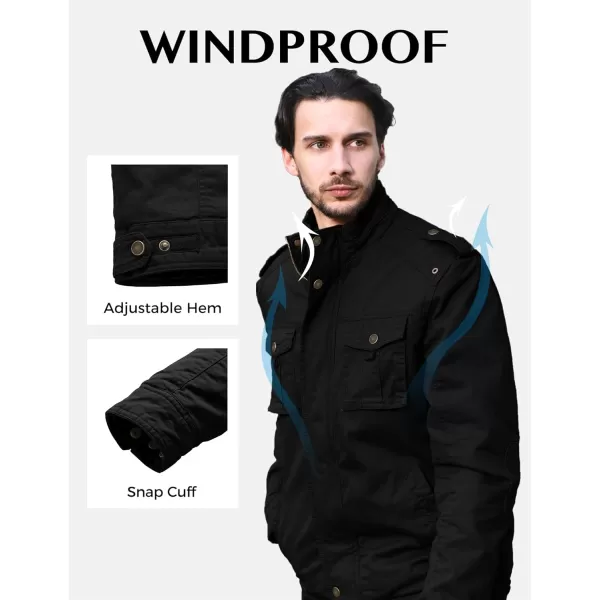 WenVen Mens Winter Casual Cotton Coat Thicken Fleece Lined Military JacketBlack