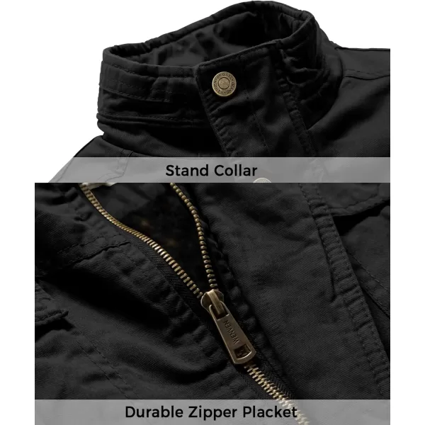 WenVen Mens Winter Casual Cotton Coat Thicken Fleece Lined Military JacketBlack