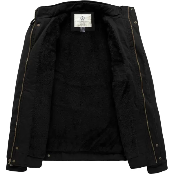 WenVen Mens Winter Casual Cotton Coat Thicken Fleece Lined Military JacketBlack