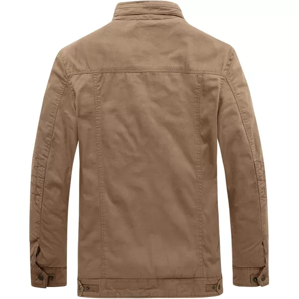 WenVen Mens Winter Casual Cotton Coat Thicken Fleece Lined Military JacketKhaki