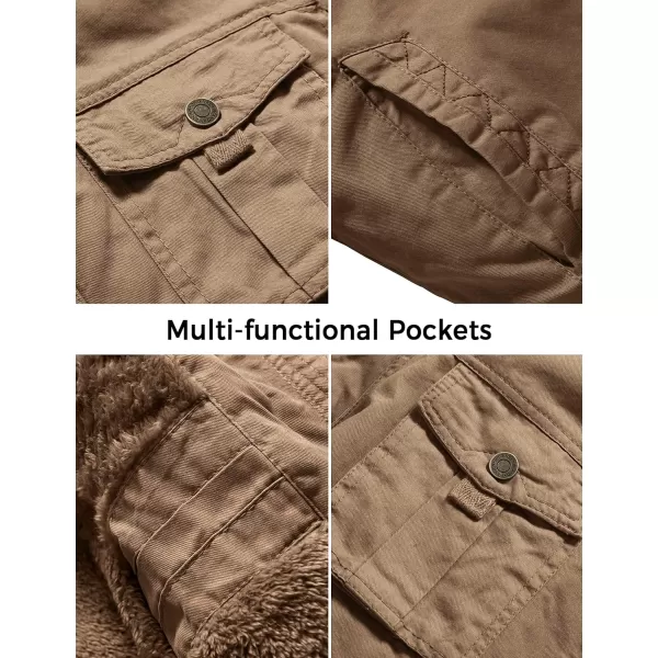 WenVen Mens Winter Casual Cotton Coat Thicken Fleece Lined Military JacketKhaki