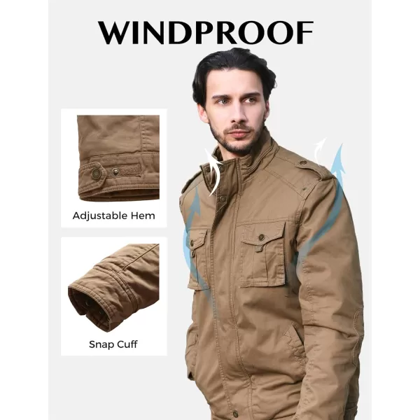 WenVen Mens Winter Casual Cotton Coat Thicken Fleece Lined Military JacketKhaki