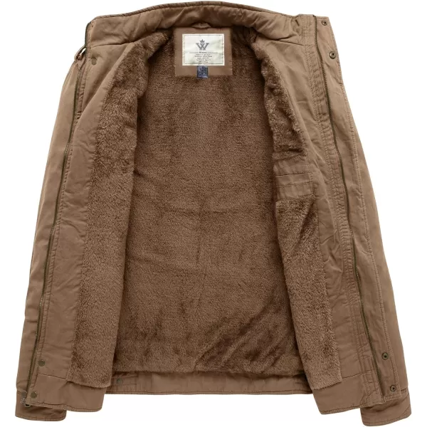 WenVen Mens Winter Casual Cotton Coat Thicken Fleece Lined Military JacketKhaki