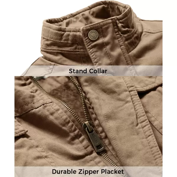 WenVen Mens Winter Casual Cotton Coat Thicken Fleece Lined Military JacketKhaki