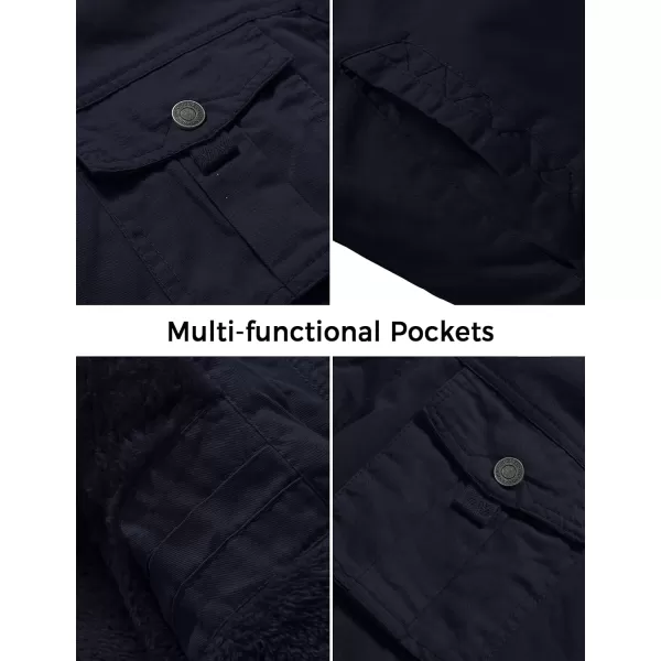 WenVen Mens Winter Casual Cotton Coat Thicken Fleece Lined Military JacketNavy