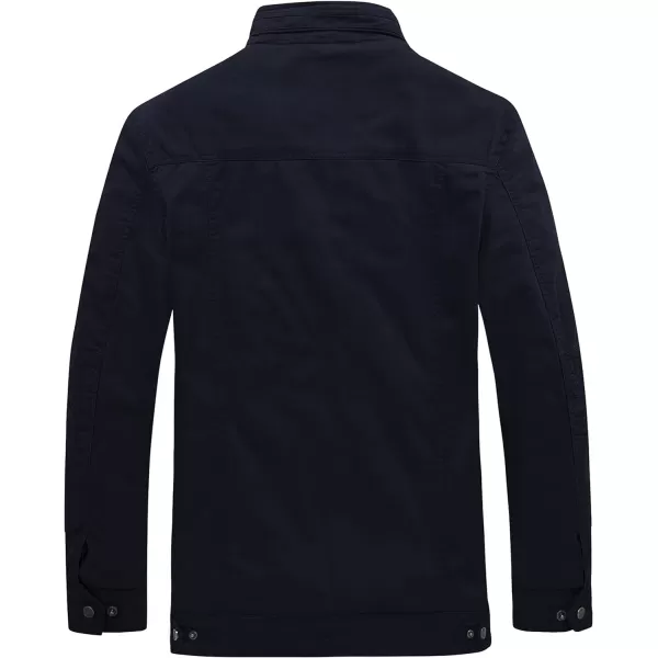 WenVen Mens Winter Casual Cotton Coat Thicken Fleece Lined Military JacketNavy
