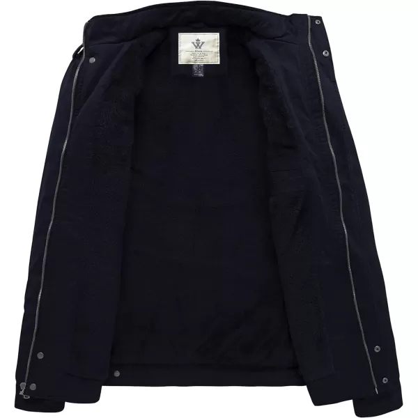 WenVen Mens Winter Casual Cotton Coat Thicken Fleece Lined Military JacketNavy