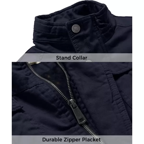 WenVen Mens Winter Casual Cotton Coat Thicken Fleece Lined Military JacketNavy