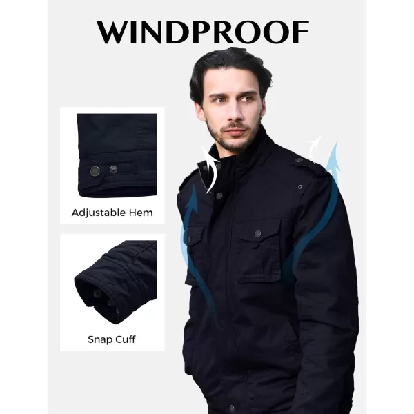 WenVen Mens Winter Casual Cotton Coat Thicken Fleece Lined Military JacketNavy