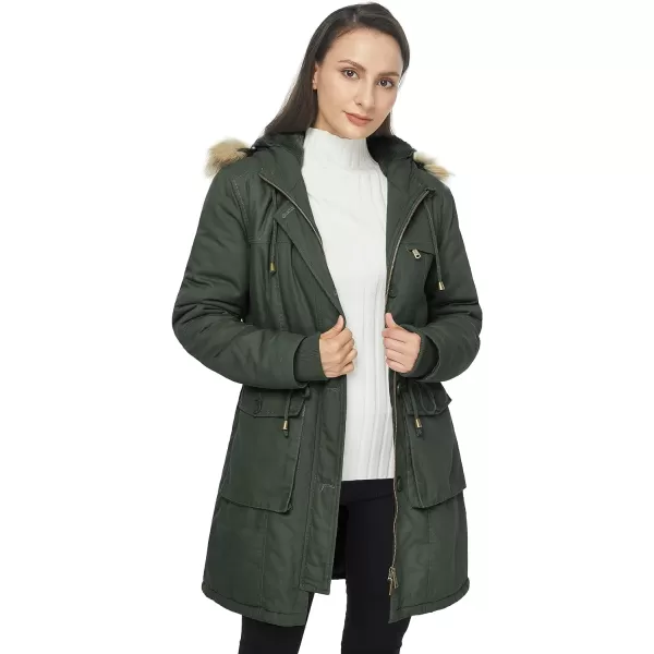 WenVen Womens Winter Thicken Fleece Jacket Fur Hooded Military Parka CoatArmy Green