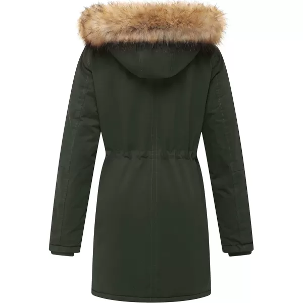 WenVen Womens Winter Thicken Fleece Jacket Fur Hooded Military Parka CoatArmy Green