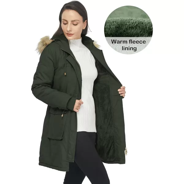 WenVen Womens Winter Thicken Fleece Jacket Fur Hooded Military Parka CoatArmy Green
