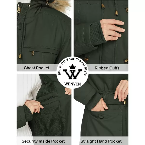 WenVen Womens Winter Thicken Fleece Jacket Fur Hooded Military Parka CoatArmy Green