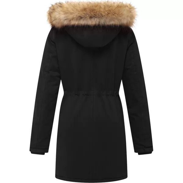 WenVen Womens Winter Thicken Fleece Jacket Fur Hooded Military Parka CoatBlack