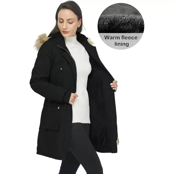 WenVen Womens Winter Thicken Fleece Jacket Fur Hooded Military Parka CoatBlack