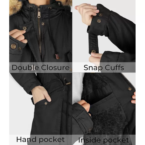 WenVen Womens Winter Thicken Fleece Jacket Fur Hooded Military Parka CoatDark Black