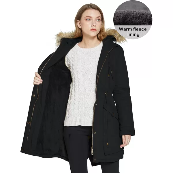 WenVen Womens Winter Thicken Fleece Jacket Fur Hooded Military Parka CoatDark Black