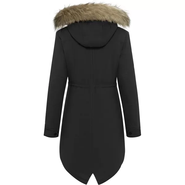 WenVen Womens Winter Thicken Fleece Jacket Fur Hooded Military Parka CoatDark Black