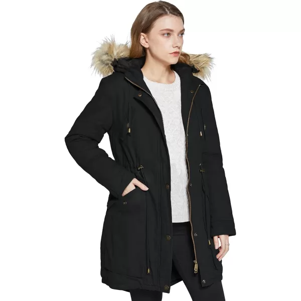 WenVen Womens Winter Thicken Fleece Jacket Fur Hooded Military Parka CoatDark Black