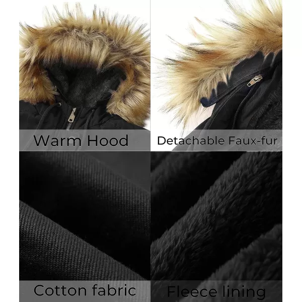 WenVen Womens Winter Thicken Fleece Jacket Fur Hooded Military Parka CoatDark Black