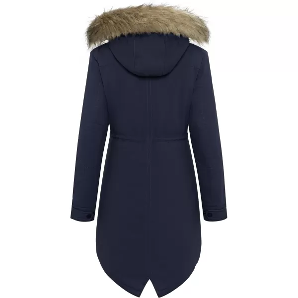 WenVen Womens Winter Thicken Fleece Jacket Fur Hooded Military Parka CoatDark Blue