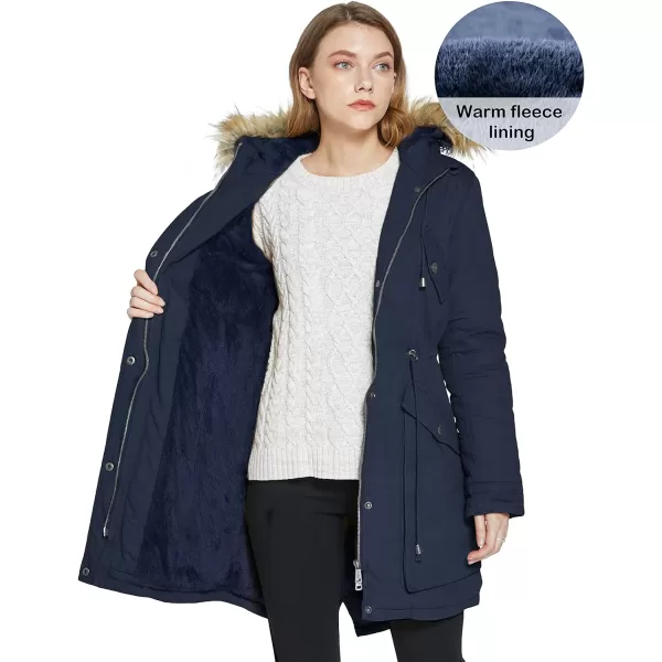WenVen Womens Winter Thicken Fleece Jacket Fur Hooded Military Parka CoatDark Blue