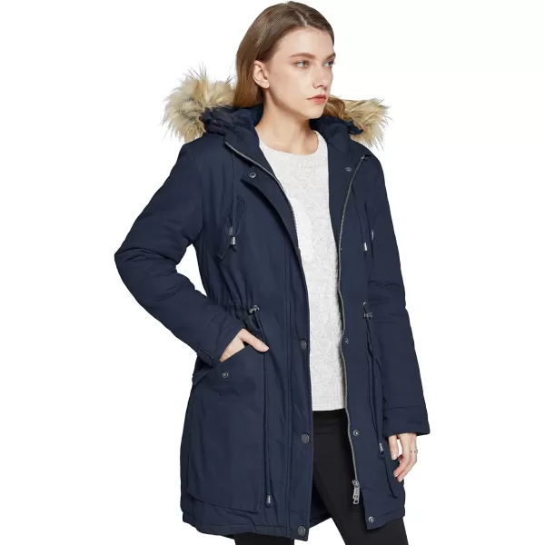 WenVen Womens Winter Thicken Fleece Jacket Fur Hooded Military Parka CoatDark Blue