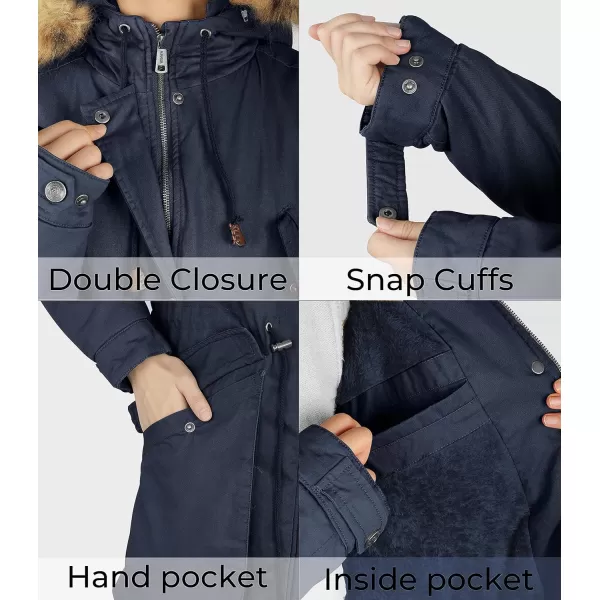 WenVen Womens Winter Thicken Fleece Jacket Fur Hooded Military Parka CoatDark Blue