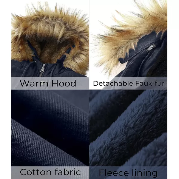 WenVen Womens Winter Thicken Fleece Jacket Fur Hooded Military Parka CoatDark Blue