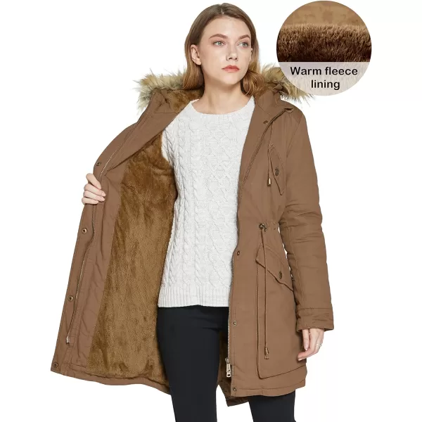 WenVen Womens Winter Thicken Fleece Jacket Fur Hooded Military Parka CoatKhaki
