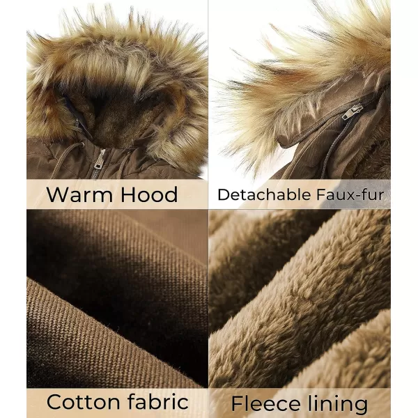 WenVen Womens Winter Thicken Fleece Jacket Fur Hooded Military Parka CoatKhaki