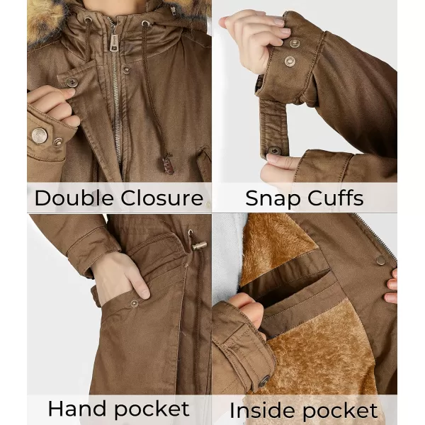 WenVen Womens Winter Thicken Fleece Jacket Fur Hooded Military Parka CoatKhaki