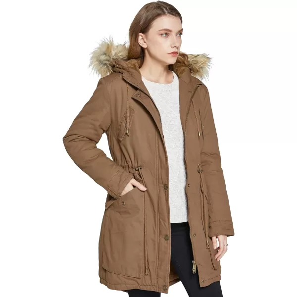 WenVen Womens Winter Thicken Fleece Jacket Fur Hooded Military Parka CoatKhaki