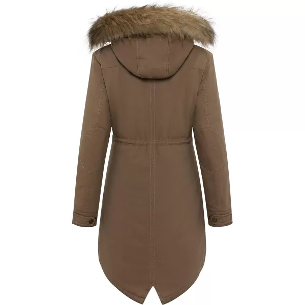 WenVen Womens Winter Thicken Fleece Jacket Fur Hooded Military Parka CoatKhaki