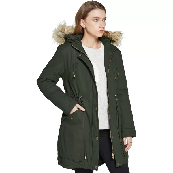 WenVen Womens Winter Thicken Fleece Jacket Fur Hooded Military Parka CoatMilitary Green