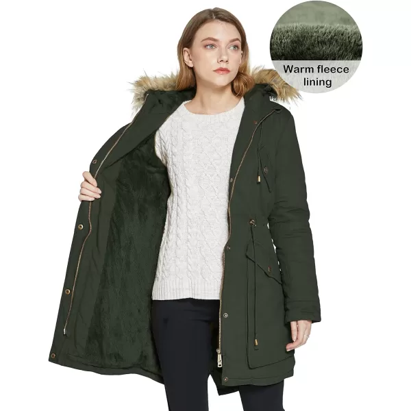WenVen Womens Winter Thicken Fleece Jacket Fur Hooded Military Parka CoatMilitary Green