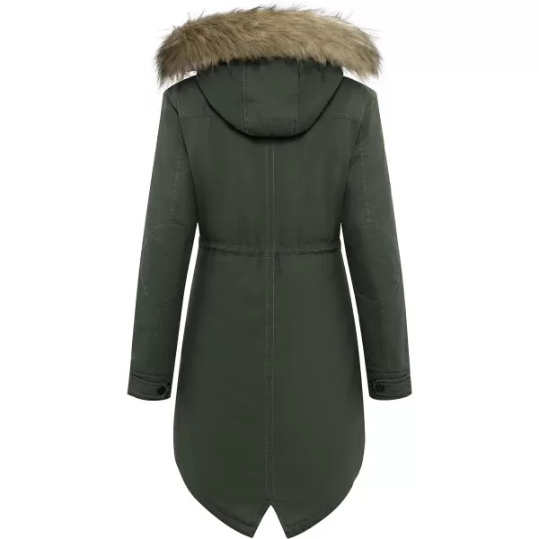 WenVen Womens Winter Thicken Fleece Jacket Fur Hooded Military Parka CoatMilitary Green