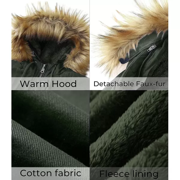 WenVen Womens Winter Thicken Fleece Jacket Fur Hooded Military Parka CoatMilitary Green