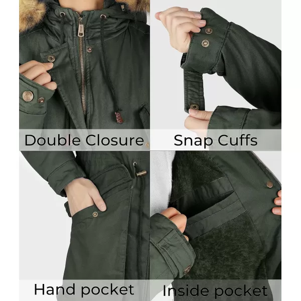 WenVen Womens Winter Thicken Fleece Jacket Fur Hooded Military Parka CoatMilitary Green