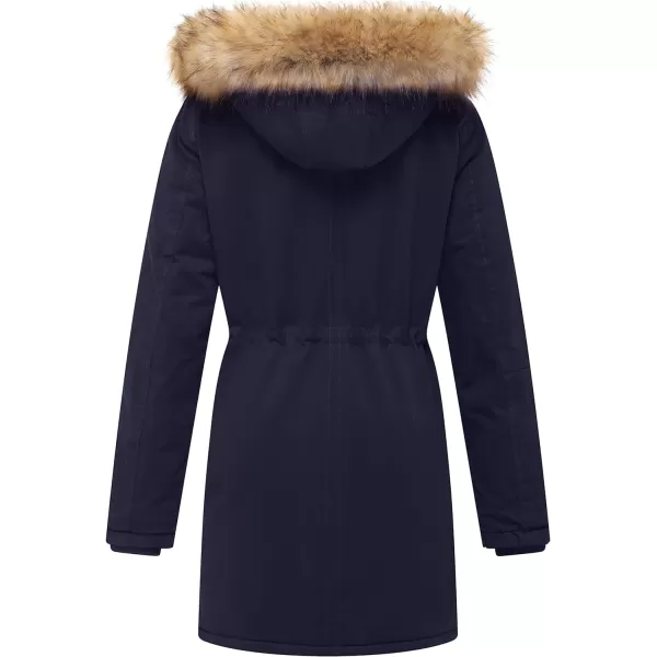 WenVen Womens Winter Thicken Fleece Jacket Fur Hooded Military Parka CoatNavy