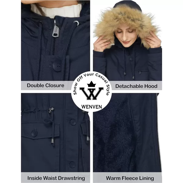 WenVen Womens Winter Thicken Fleece Jacket Fur Hooded Military Parka CoatNavy