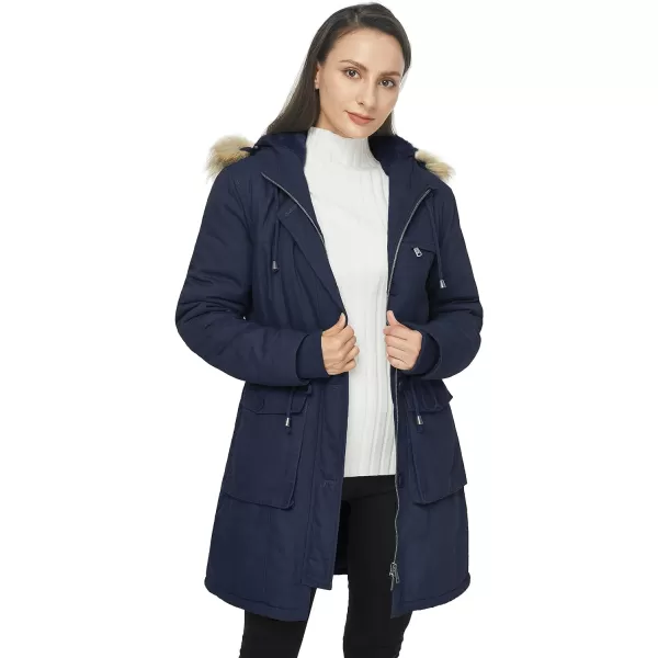 WenVen Womens Winter Thicken Fleece Jacket Fur Hooded Military Parka CoatNavy