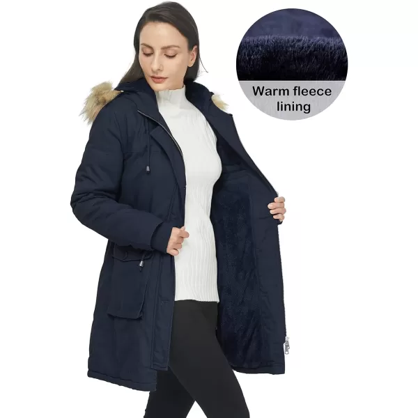 WenVen Womens Winter Thicken Fleece Jacket Fur Hooded Military Parka CoatNavy