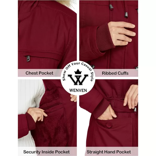 WenVen Womens Winter Thicken Fleece Jacket Fur Hooded Military Parka CoatRed